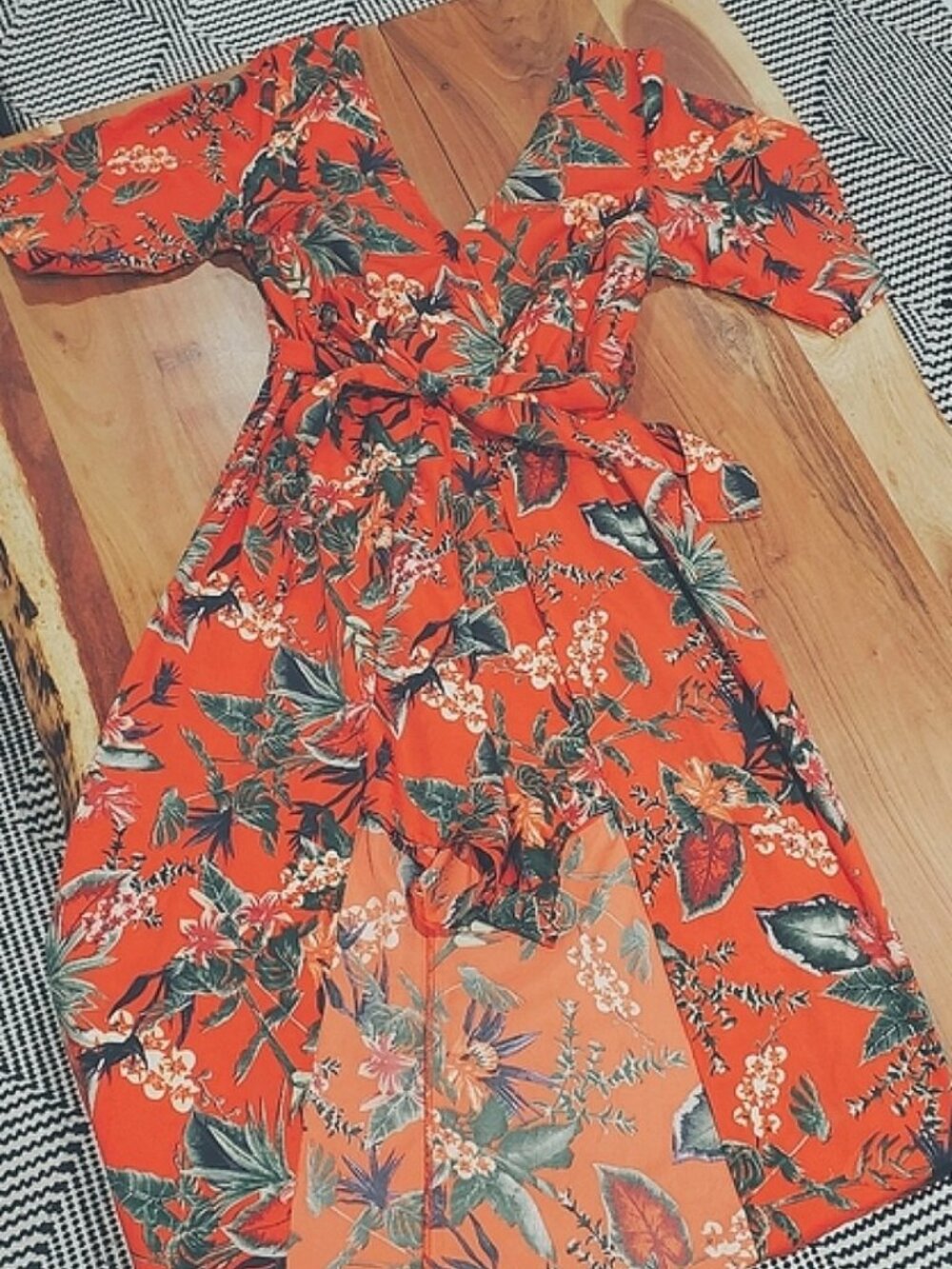 Boutique Orange Floral Kimono Romper Maxi Dress- Size S
